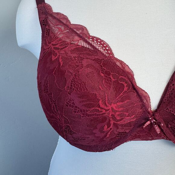 Auden Size 46C Underwire Bra Lightly Full Coverage Lined Maroon Red Lace - Picture 3 of 10